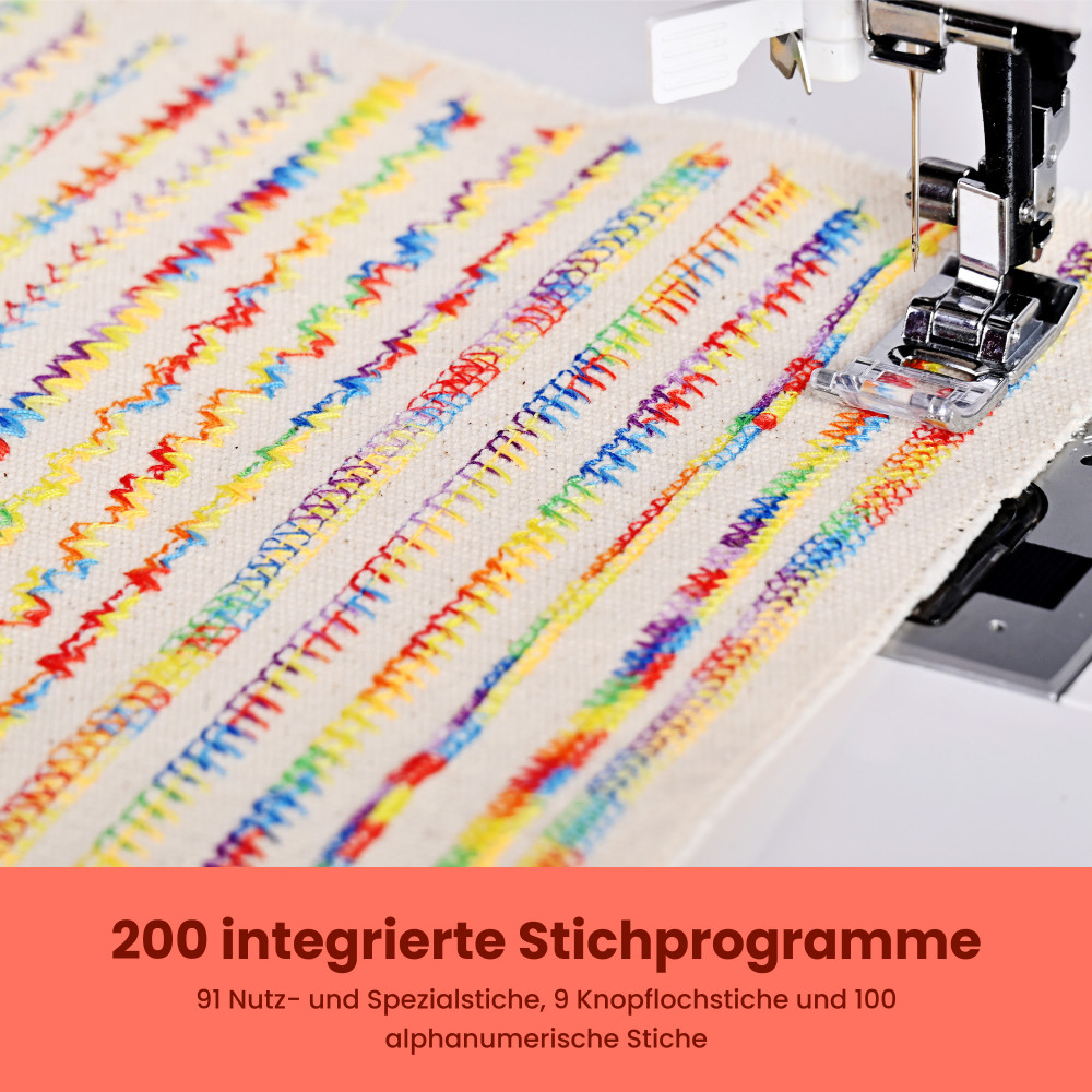 Preview: PooLin EOC02 – Digitale Nähmaschine | 200 Stiche, LCD & 7 Nähfüße